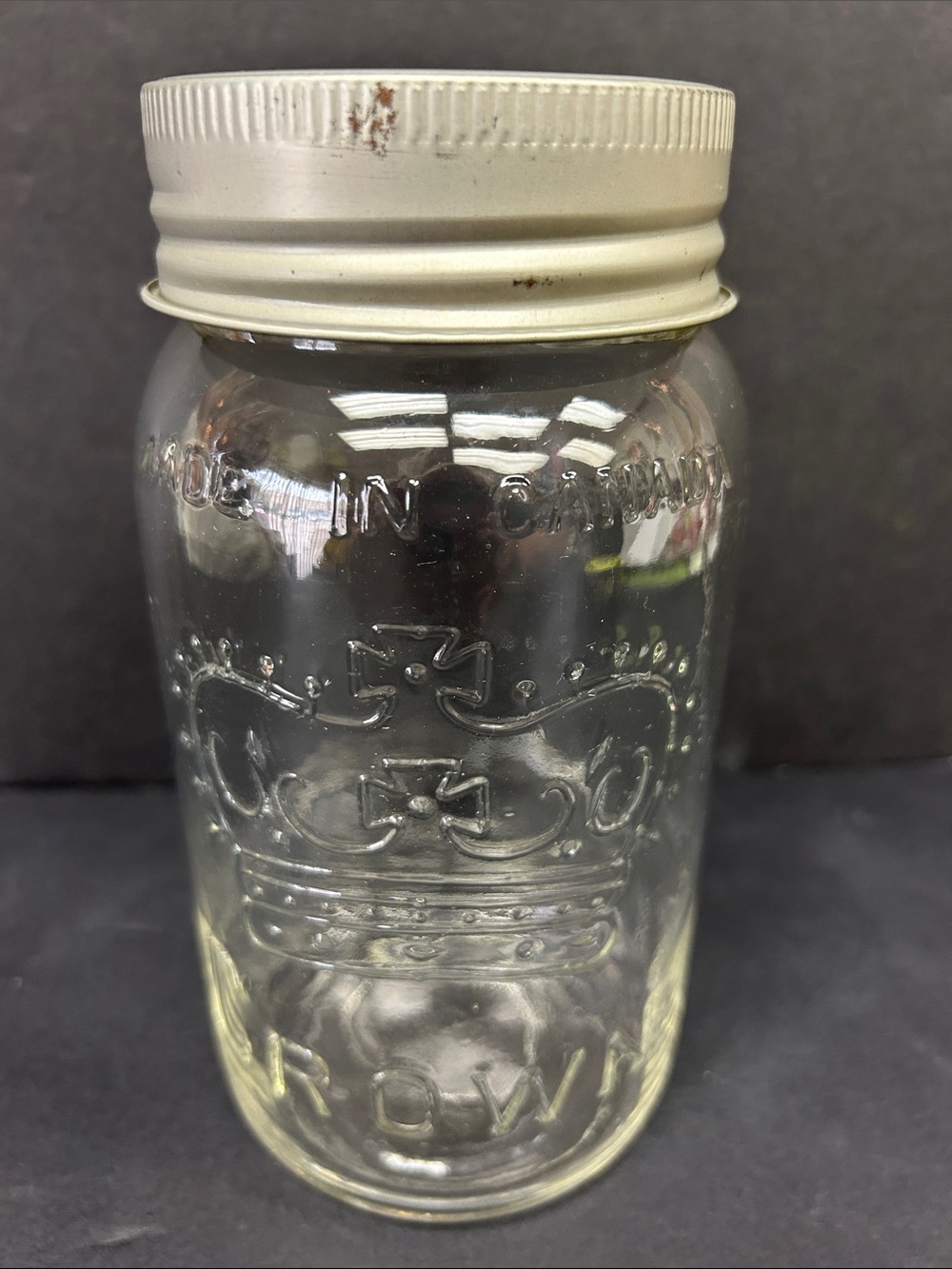 Vintage 1944 CROWN  mason jar with glass insert and screw lid Made in Canada